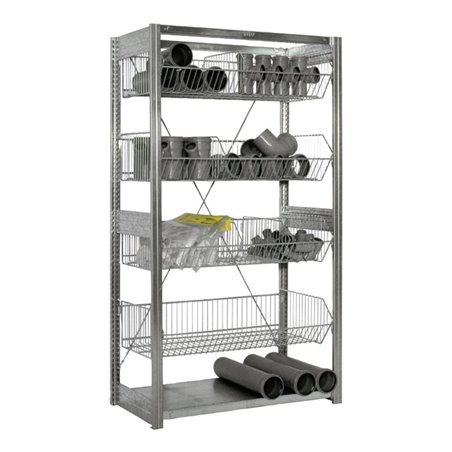 Bito Fachbodenregal Gitterkörbe L1008xH2200xT524 mm, Anbaufeld verzinkt