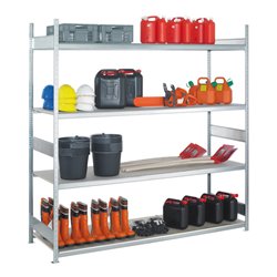 Schulte Grundregal Weitspannregal WS 2000 mit Stahlböden 2500 x 2250 x 400 mm verzinkt 4 Ebenen Fachlast 400 kg Feldlast 1.600 k