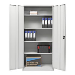 STIER Universalschrank mit 4 Fachböden, 1950 x 920 x 420 mm, lichtgrau, verschweißt