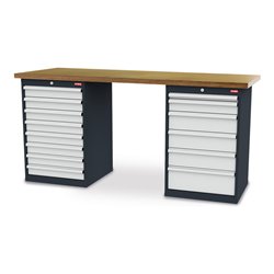 STIER Werkbank BxTxH 2000x600x1060 mm mit 2 Schrankgehäusen der Breite 600 mm RAL 7016 / RAL 7035