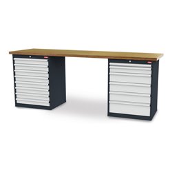 STIER Werkbank BxTxH 2500x600x1060 mm mit 2 Schrankgehäusen der Breite 700 mm RAL 7016 / RAL 7035