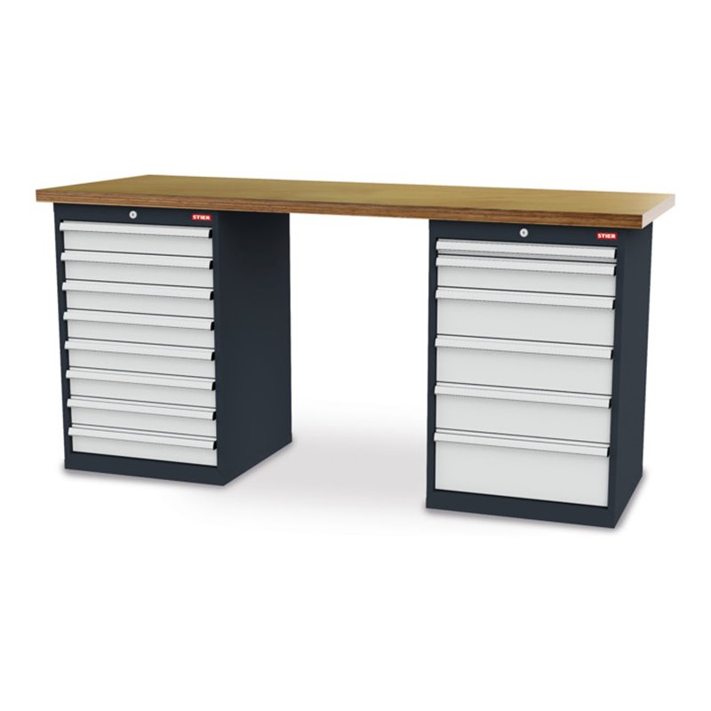 STIER Werkbank BxTxH 2000x600x960 mm mit 2 Schrankgehäusen der Breite 600 mm RAL 7016 / RAL 7035