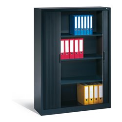 C+P Akten-Sideboard Omnispace mit Rollladen, 4 Ordnerhöhen, H1660xB1200xT420mm Schwarzgrau