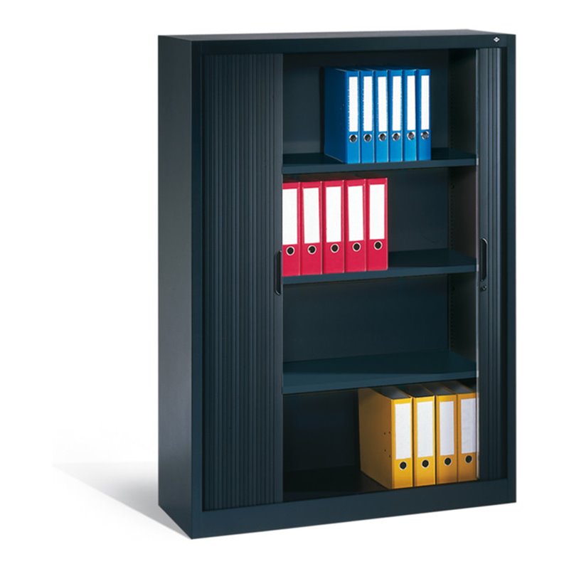 C+P Akten-Sideboard Omnispace mit Rollladen, 4 Ordnerhöhen, H1660xB1200xT420mm Schwarzgrau