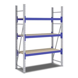 Bito Weitspannregal Set / F2 Grundfeld 3 Ebenen H2000xT600xB1350 mm, Spanplatte enzianblau