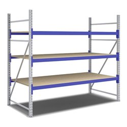 Bito Weitspannregal Set / F2 Grundfeld 3 Ebenen H2000xT1100xB2200 mm, Spanplatte enzianblau