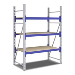 Bito Weitspannregal Set / F2 Grundfeld 3 Ebenen H2000xT800xB1350 mm, Spanplatte enzianblau