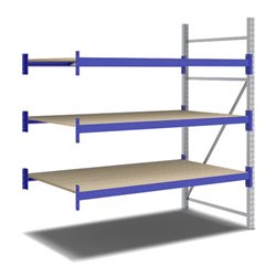 Bito Weitspannregal Set / F2 Anbaufeld 3 Ebenen H2000xT1100xB1800 mm, Spanplatte enzianblau