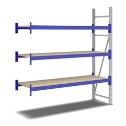 Bito Weitspannregal Set / F2 Anbaufeld 3 Ebenen H2000xT600xB1800 mm, Spanplatte enzianblau