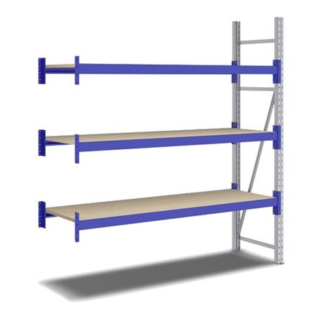 Bito Weitspannregal Set / F2 Anbaufeld 3 Ebenen H2000xT600xB1800 mm, Spanplatte enzianblau