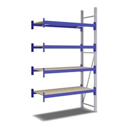 Bito Weitspannregal Set / F2 Anbaufeld 4 Ebenen H2500xT600xB1350 mm, Spanplatte enzianblau