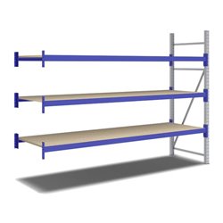 Bito Weitspannregal Set / F2 Anbaufeld 3 Ebenen H2000xT800xB2700 mm, Spanplatte enzianblau