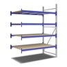 Bito Weitspannregal Set / F2 Anbaufeld 4 Ebenen H2500xT1100xB1800 mm, Spanplatte enzianblau