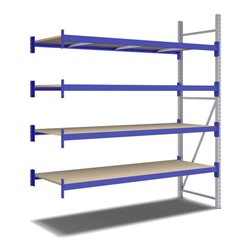 Bito Weitspannregal Set / F2 Anbaufeld 4 Ebenen H2500xT800xB2200 mm, Spanplatte enzianblau