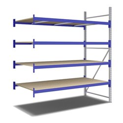 Bito Weitspannregal Set / F2 Anbaufeld 4 Ebenen H2500xT1100xB2200 mm, Spanplatte enzianblau