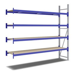 Bito Weitspannregal Set / F2 Anbaufeld 4 Ebenen H2500xT600xB2700 mm, Spanplatte enzianblau