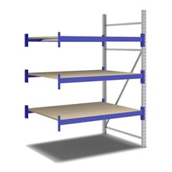 Bito Weitspannregal Set / F2 Anbaufeld 3 Ebenen H2000xT1100xB1350 mm, Spanplatte enzianblau