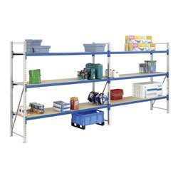 Bito Weitspannregal Set / F2 Anbaufeld 3 Ebenen H2000xT1100xB1350 mm, Spanplatte enzianblau