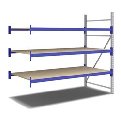 Bito Weitspannregal Set / F2 Anbaufeld 3 Ebenen H2000xT1100xB2200 mm, Spanplatte enzianblau