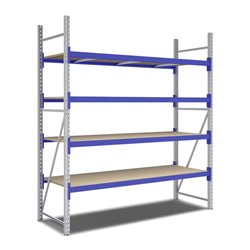 Bito Weitspannregal Set / F2 Grundfeld 4 Ebenen H2500xT800xB2200 mm, Spanplatte enzianblau