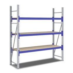 Bito Weitspannregal Set / F2 Grundfeld 3 Ebenen H2000xT600xB1800 mm, Spanplatte enzianblau