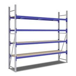 Bito Weitspannregal Set / F2 Grundfeld 4 Ebenen H2500xT600xB2700 mm, Spanplatte enzianblau