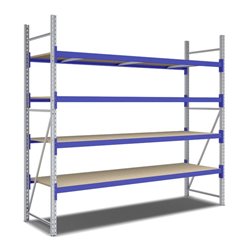 Bito Weitspannregal Set / F2 Grundfeld 4 Ebenen H2500xT800xB2700 mm, Spanplatte enzianblau