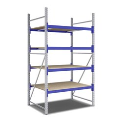 Bito Weitspannregal Set / F2 Grundfeld 4 Ebenen H2500xT1100xB1350 mm, Spanplatte enzianblau