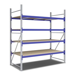 Bito Weitspannregal Set / F2 Grundfeld 4 Ebenen H2500xT1100xB2200 mm, Spanplatte enzianblau