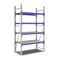 Bito Weitspannregal Set / F2 Grundfeld 4 Ebenen H2500xT800xB1350 mm, Spanplatte enzianblau