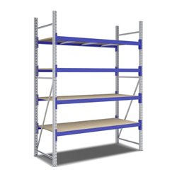 Bito Weitspannregal Set / F2 Grundfeld 4 Ebenen H2500xT800xB1800 mm, Spanplatte enzianblau