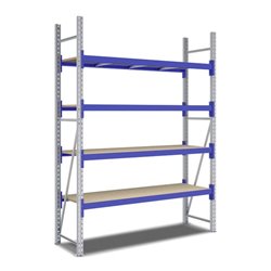 Bito Weitspannregal Set / F2 Grundfeld 4 Ebenen H2500xT600xB1800 mm, Spanplatte enzianblau