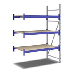 Bito Weitspannregal Set / F2 Anbaufeld 3 Ebenen H2000xT800xB1350 mm, Spanplatte enzianblau