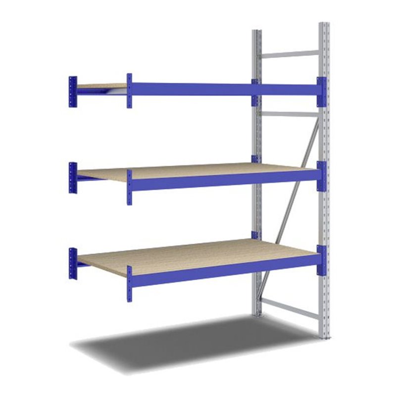 Bito Weitspannregal Set / F2 Anbaufeld 3 Ebenen H2000xT800xB1350 mm, Spanplatte enzianblau