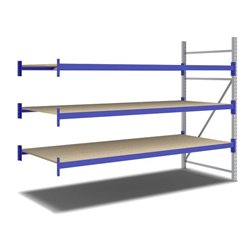Bito Weitspannregal Set / F2 Anbaufeld 3 Ebenen H2000xT1100xB2700 mm, Spanplatte enzianblau