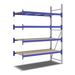 Bito Weitspannregal Set / F2 Anbaufeld 4 Ebenen H2500xT800xB1800 mm, Spanplatte enzianblau