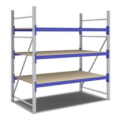 Bito Weitspannregal Set / F2 Grundfeld 3 Ebenen H2000xT1100xB1800 mm, Spanplatte enzianblau