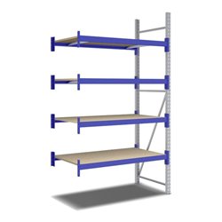 Bito Weitspannregal Set / F2 Anbaufeld 4 Ebenen H2500xT800xB1350 mm, Spanplatte enzianblau