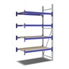Bito Weitspannregal Set / F2 Anbaufeld 4 Ebenen H2500xT800xB1350 mm, Spanplatte enzianblau