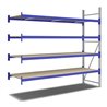 Bito Weitspannregal Set / F2 Anbaufeld 4 Ebenen H2500xT800xB2700 mm, Spanplatte enzianblau