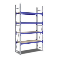 Bito Weitspannregal Set / F2 Grundfeld 4 Ebenen H2500xT600xB1350 mm, Spanplatte enzianblau