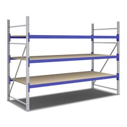 Bito Weitspannregal Set / F2 Grundfeld 3 Ebenen H2000xT1100xB2700 mm, Spanplatte enzianblau