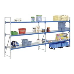 Bito Weitspannregal Set / F3 Anbaufeld 3 Ebenen H2000xT800xB1800 mm, Stahlsegment enzianblau