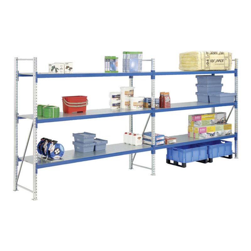 Bito Weitspannregal Set / F3 Grundfeld 3 Ebenen H2000xT1100xB1350 mm, Stahlsegment enzianblau