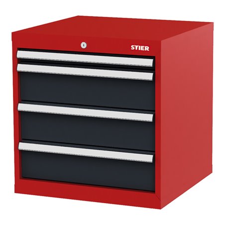 STIER Schubladenschrank mit 4 Schubladen BxTxH 600x575x620 mm rot/anthrazitgrau
