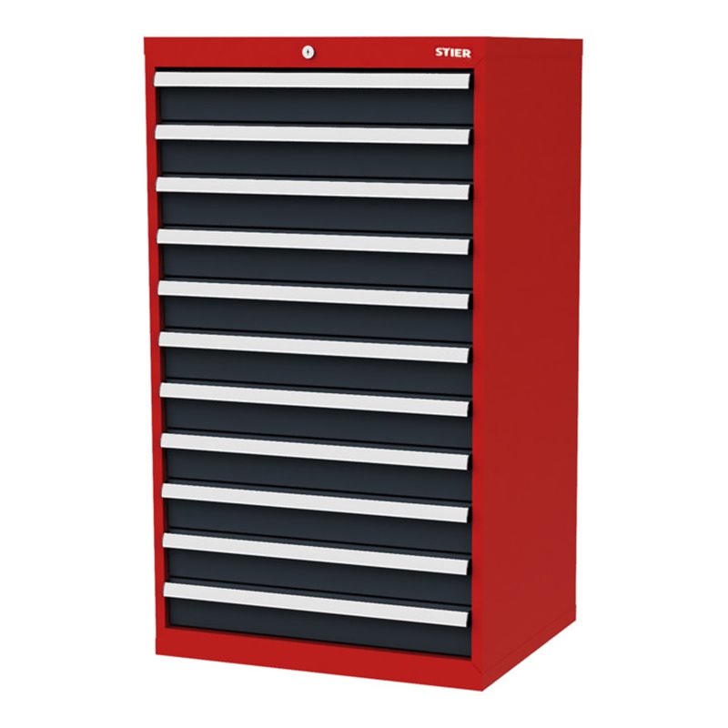STIER Schubladenschrank mit 11 Schubladen BxTxH 700x575x1220 mm rot/anthrazitgrau
