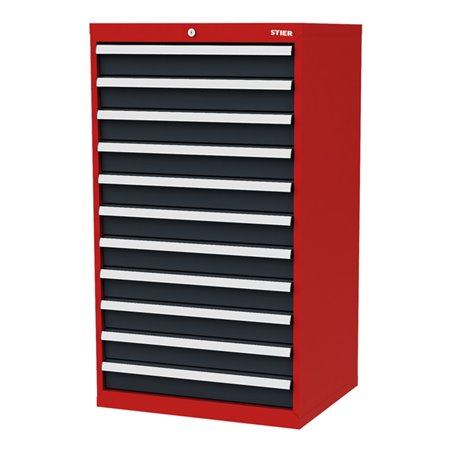 STIER Schubladenschrank mit 11 Schubladen BxTxH 700x575x1220 mm rot/anthrazitgrau