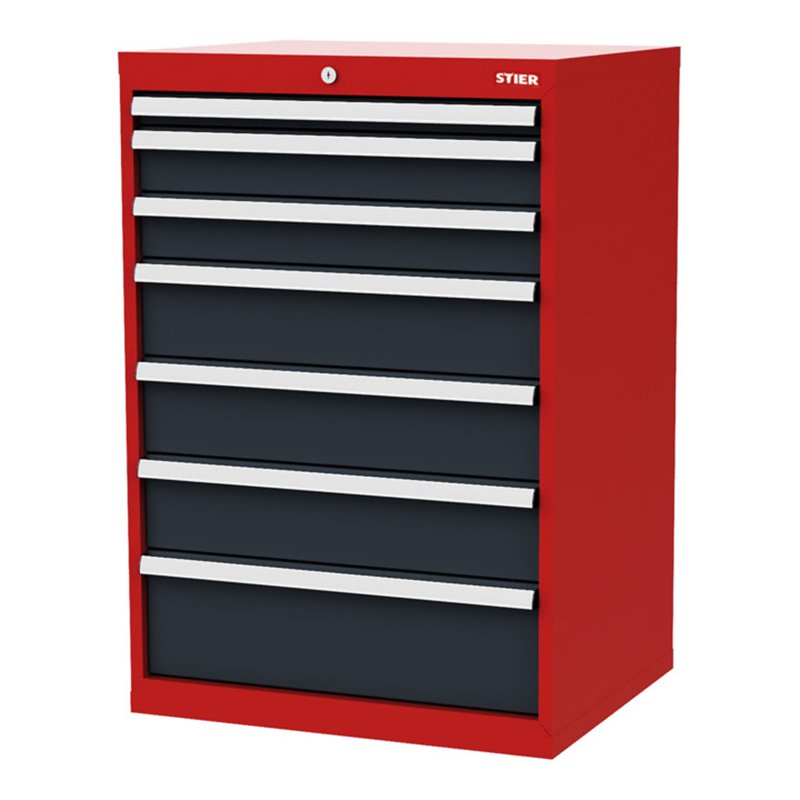STIER Schubladenschrank mit 7 Schubladen BxTxH 700x575x1020 mm rot/anthrazitgrau