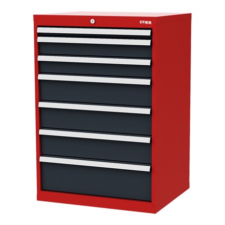 STIER Schubladenschrank mit 7 Schubladen BxTxH 700x575x1020 mm rot/anthrazitgrau