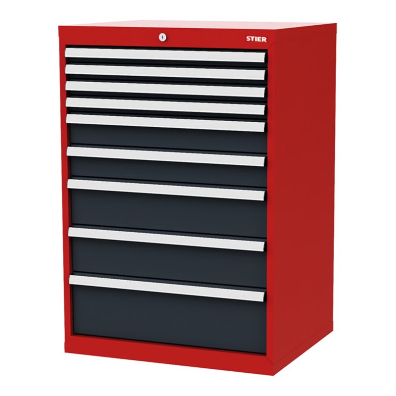 STIER Schubladenschrank mit 9 Schubladen BxTxH 700x575x1020 mm rot/anthrazitgrau